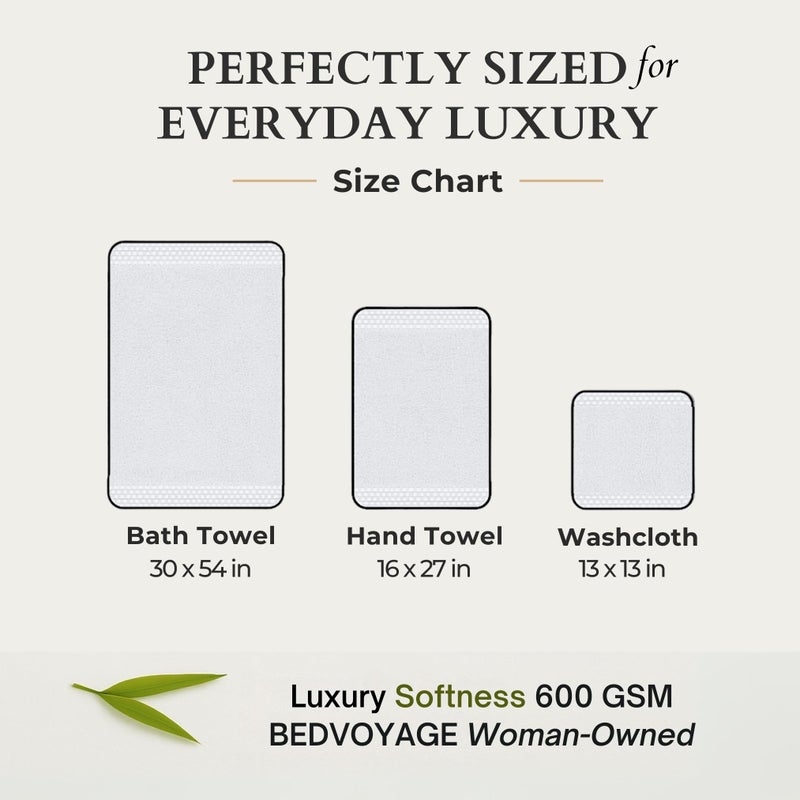 BedVoyage Luxury Bath Towels Set of 8 - Ultra Soft Plush Bathroom Towel Set - Highly Absorbent Viscose from Bamboo Bath Towels Ultra Soft - Spa Towel for Body - White - Image 4